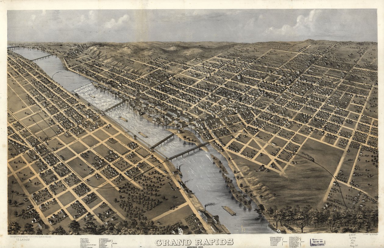 Grand Rapids, Michigan 1868 by A.; Chicago Lithographing Co. Ruger
