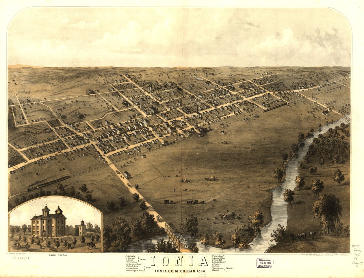 Ionia, Ionia Co., Michigan 1868 by A.; Chicago Lithographing Co. Ruger