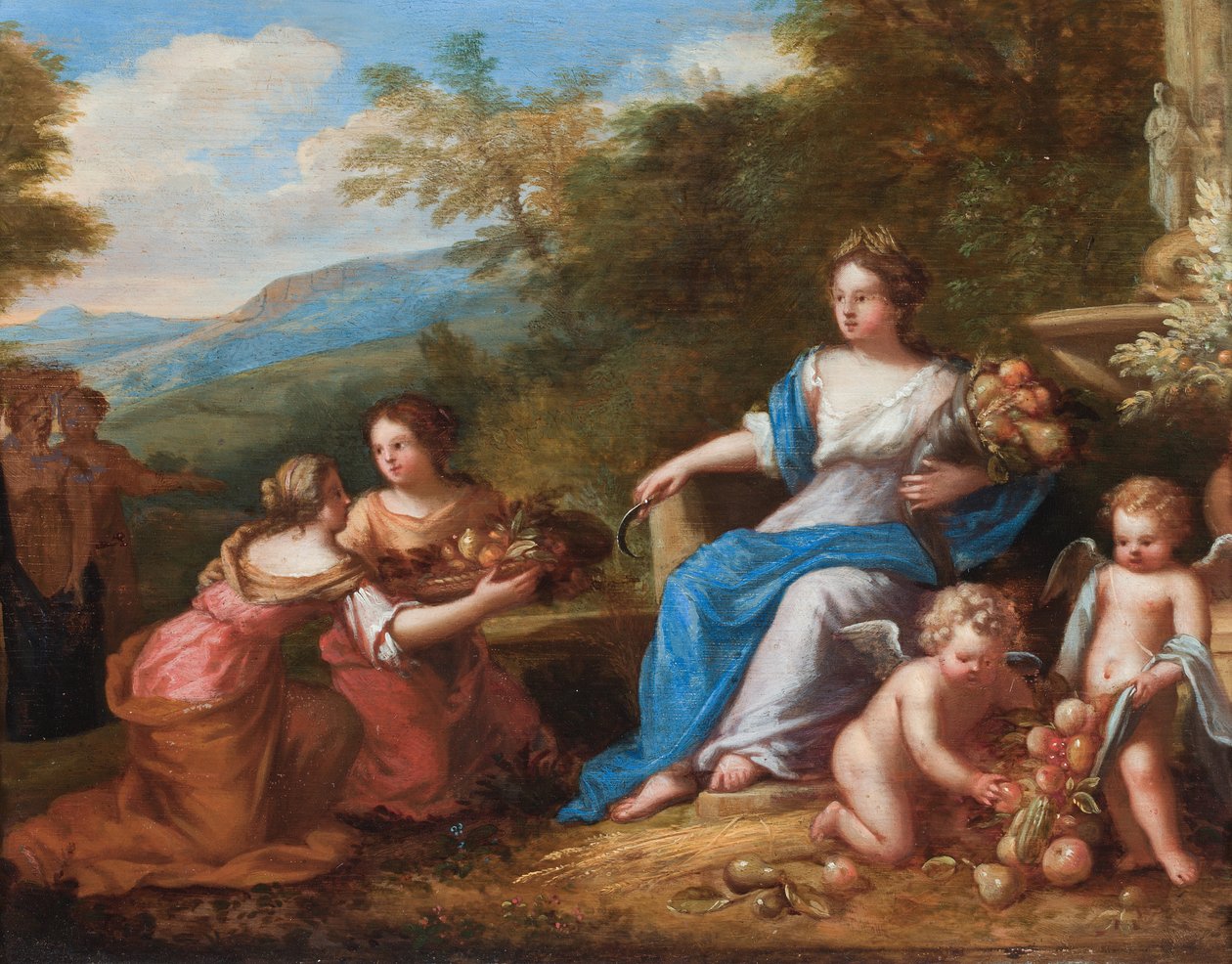 Ceres Seated with Putti Presenting Fruit by A. Diennen