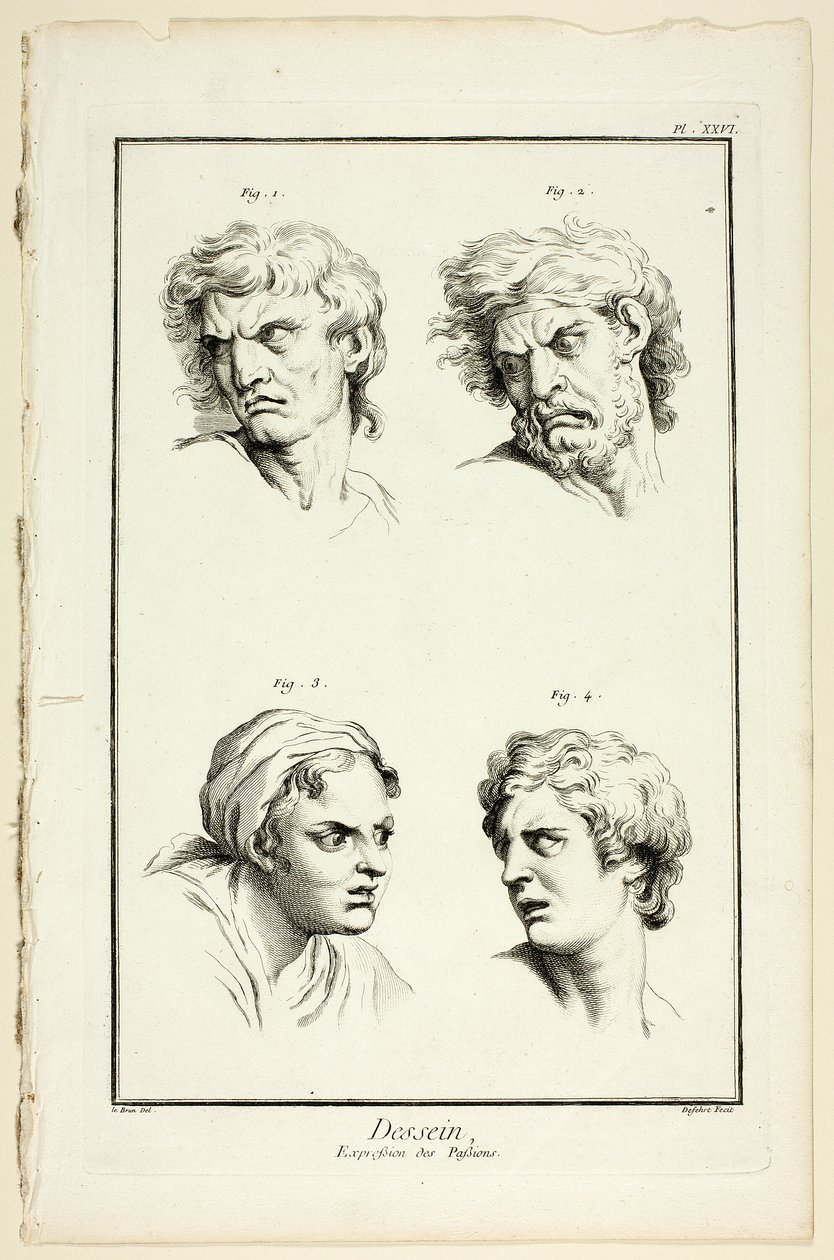 Expressions of Emotion (Hate or Jealousy, Anger, Desire, Physical Pain), from Encyclopédie by A. J. Defehrt