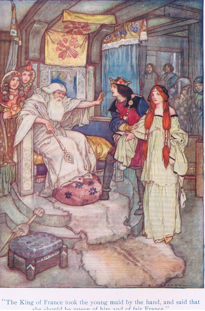 The king of France took the young maid by the hand, and said that she should be queen of him and fair France (King Lear), from Tales from Shakespeare pub. by Ward Lock & Co Ltd by A. Jackson