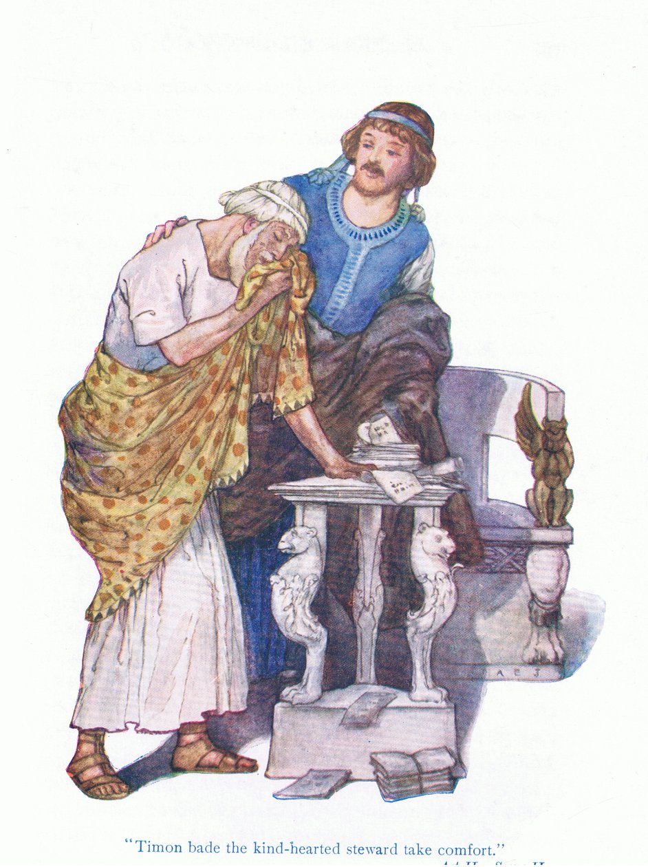 Timon bade the kind hearted steward take comfort (Timon of Athens), from Tales from Shakespeare pub. by Ward Lock & Co Ltd by A. Jackson