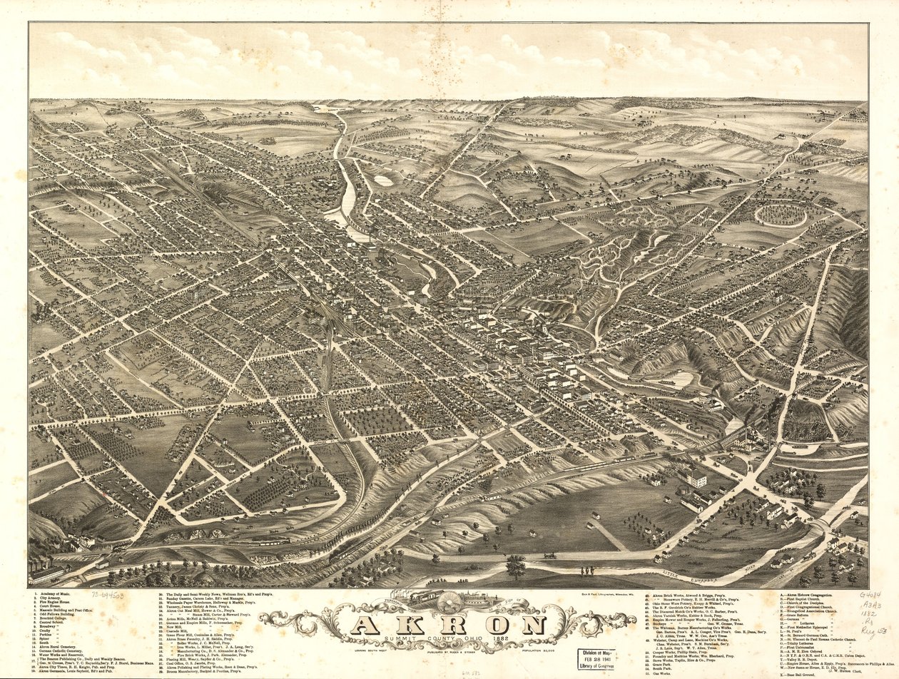 Panoramic View of the City of Akron, Summit County, Ohio 1882 by A. Ruger Ruger