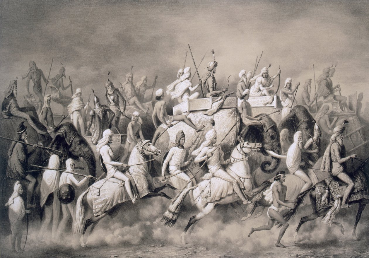 Chir Singh, Maharajah of the Sikhs and King of the Punjab with His Retinue Hunting Near Lahore by A. Soltykoff