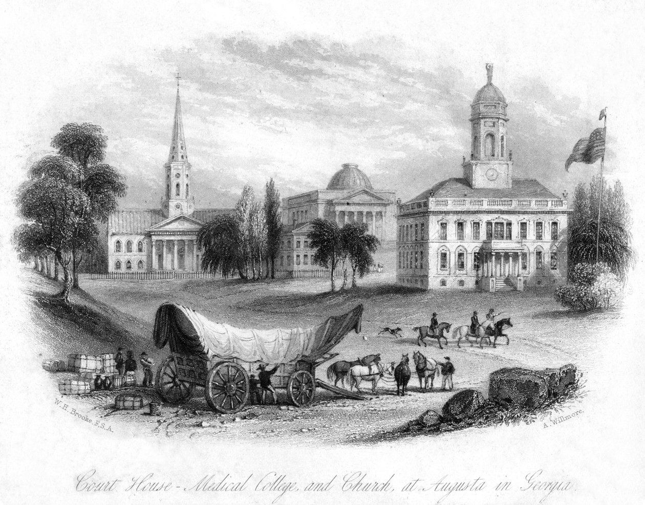 The Court House, Medical College and Church, Augusta, Georgia, USA by A. Willmore