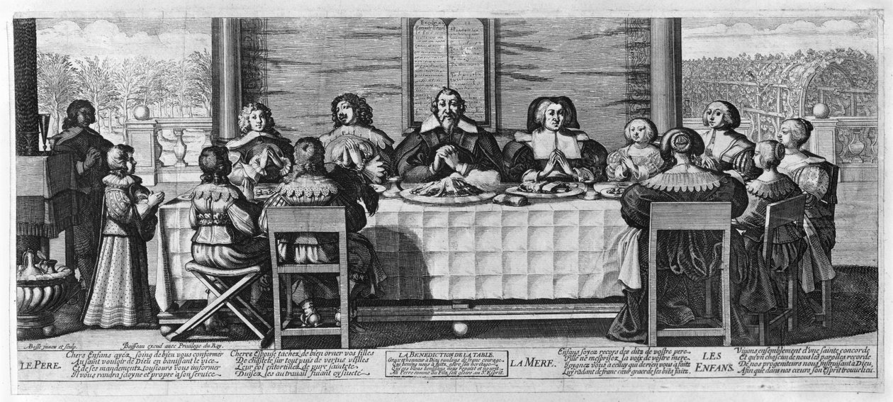 A Protestant Family Blessing the Meal by Abraham Bosse