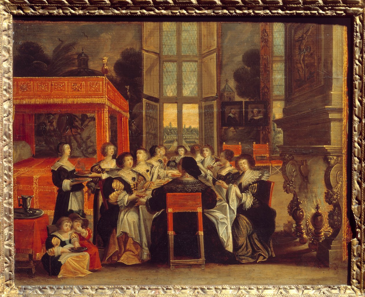 Conversation of ladies in the absence of their husbands: Dinner by Abraham (after) Bosse