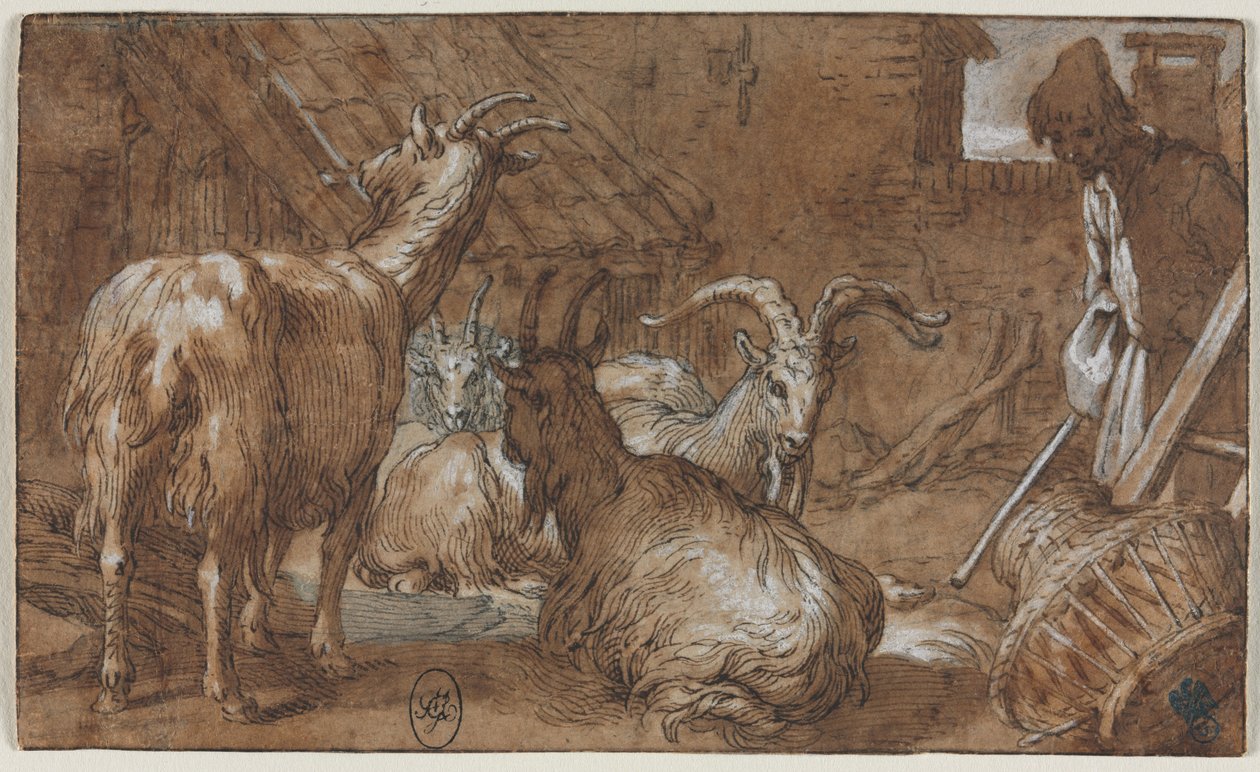 A Barnyard with Goats and a Goatherd by Abraham Bloemaert