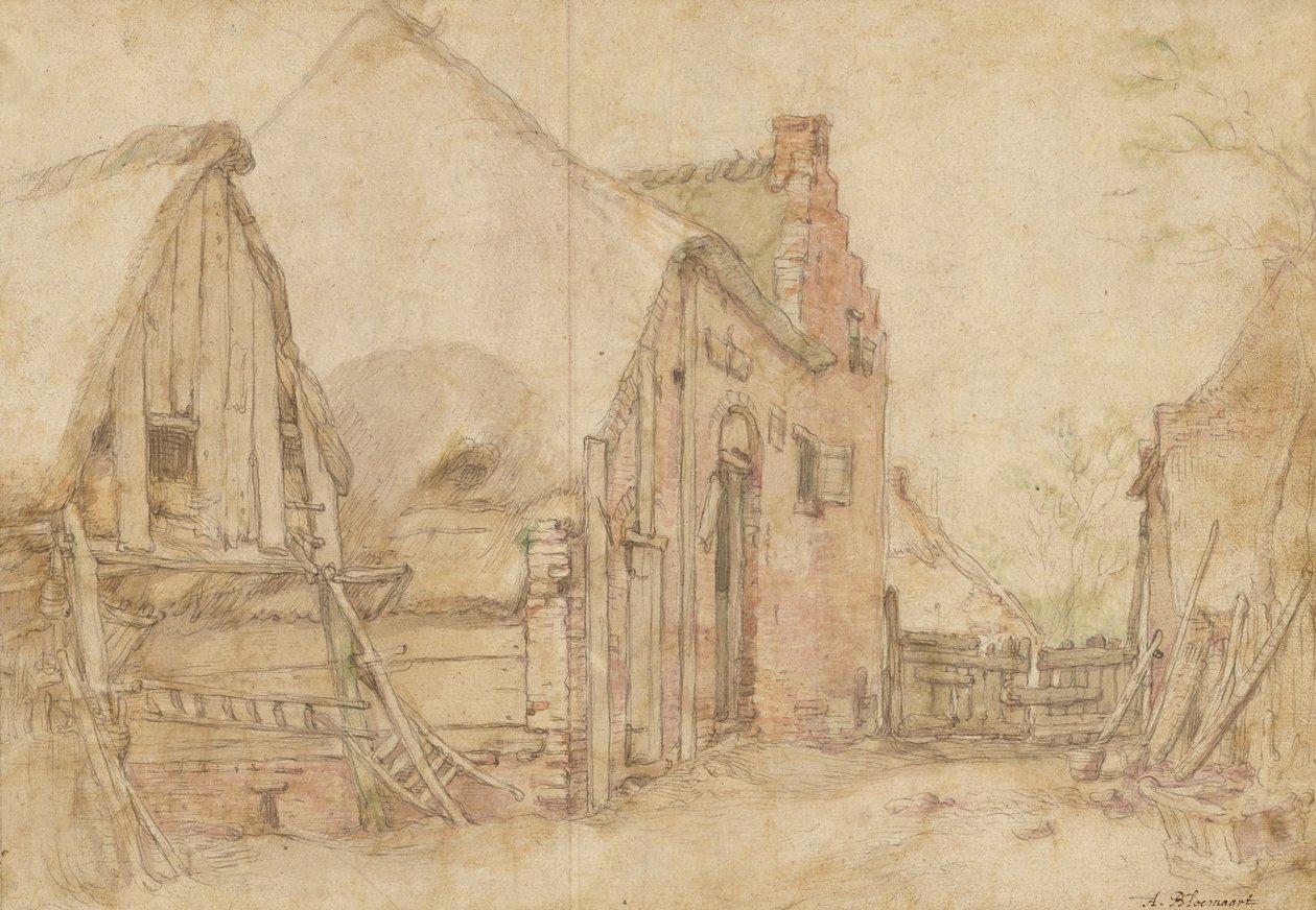 View of a Farm Courtyard; Study of a Tree by Abraham Bloemaert