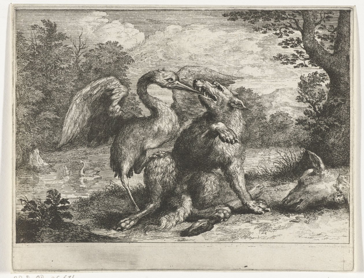 Wolf and Crane by Abraham Bloteling