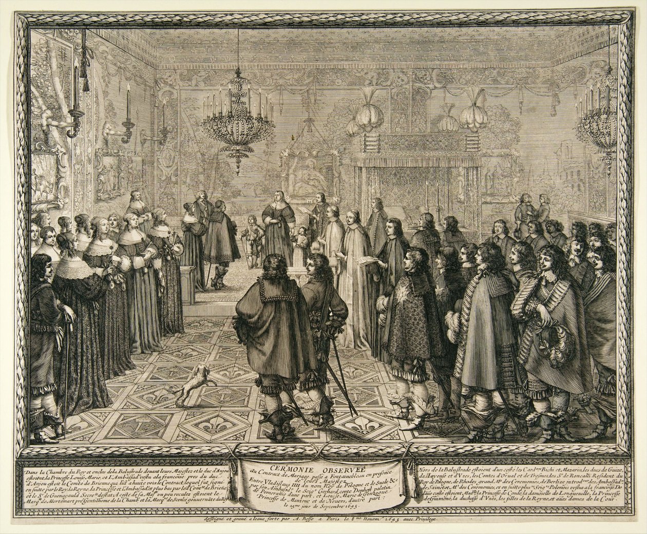 Ceremony Passing the Marriage Contract of Władysław IV and Marie Louise Gonzaga at Fontainebleau by Abraham Bosse