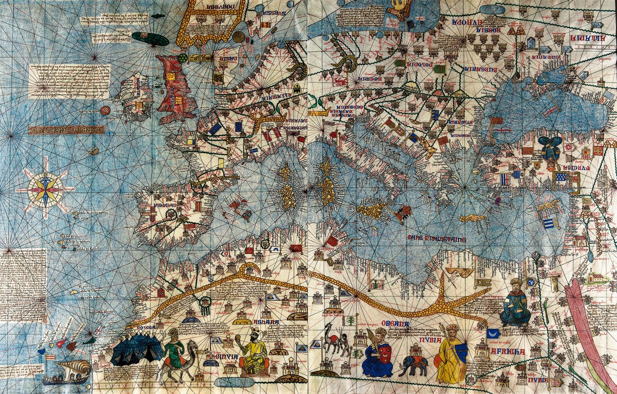 Catalan Map of the European Continent with the Atlantic and the Mediterranean Sea by Abraham and Cresques Jehuda Cresques
