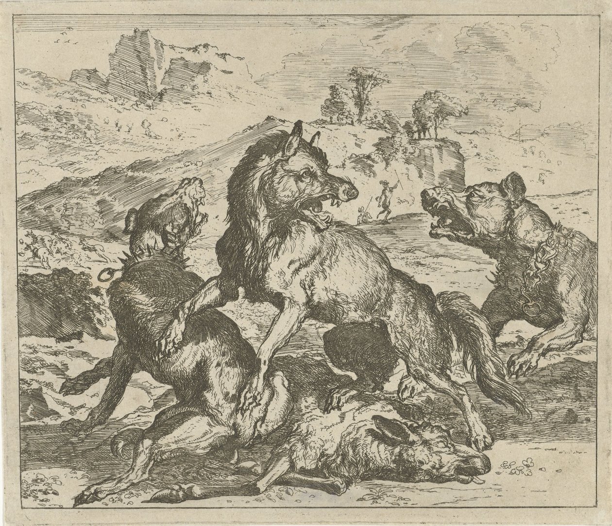 Wolf Attacked by Dogs (Various Animals series) by Abraham Danielsz. Hondius