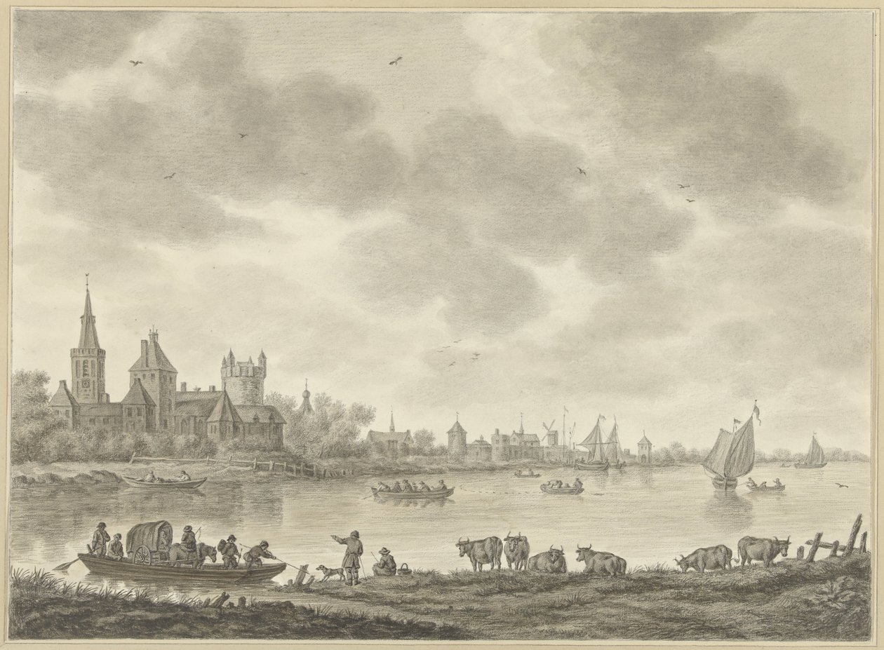 River Landscape with Ferry by Abraham Delfos