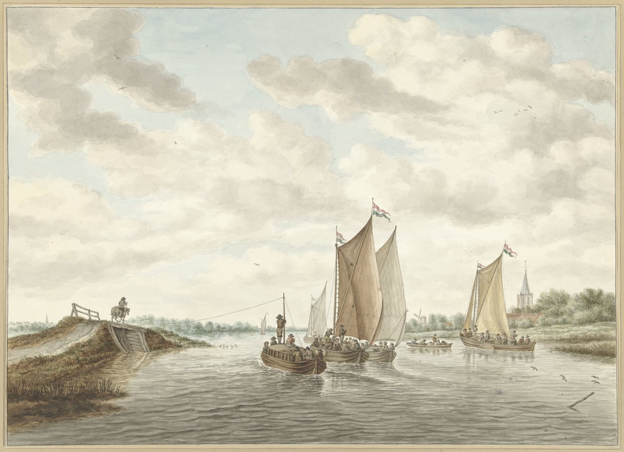 River Landscape with Various Boats by Abraham Delfos