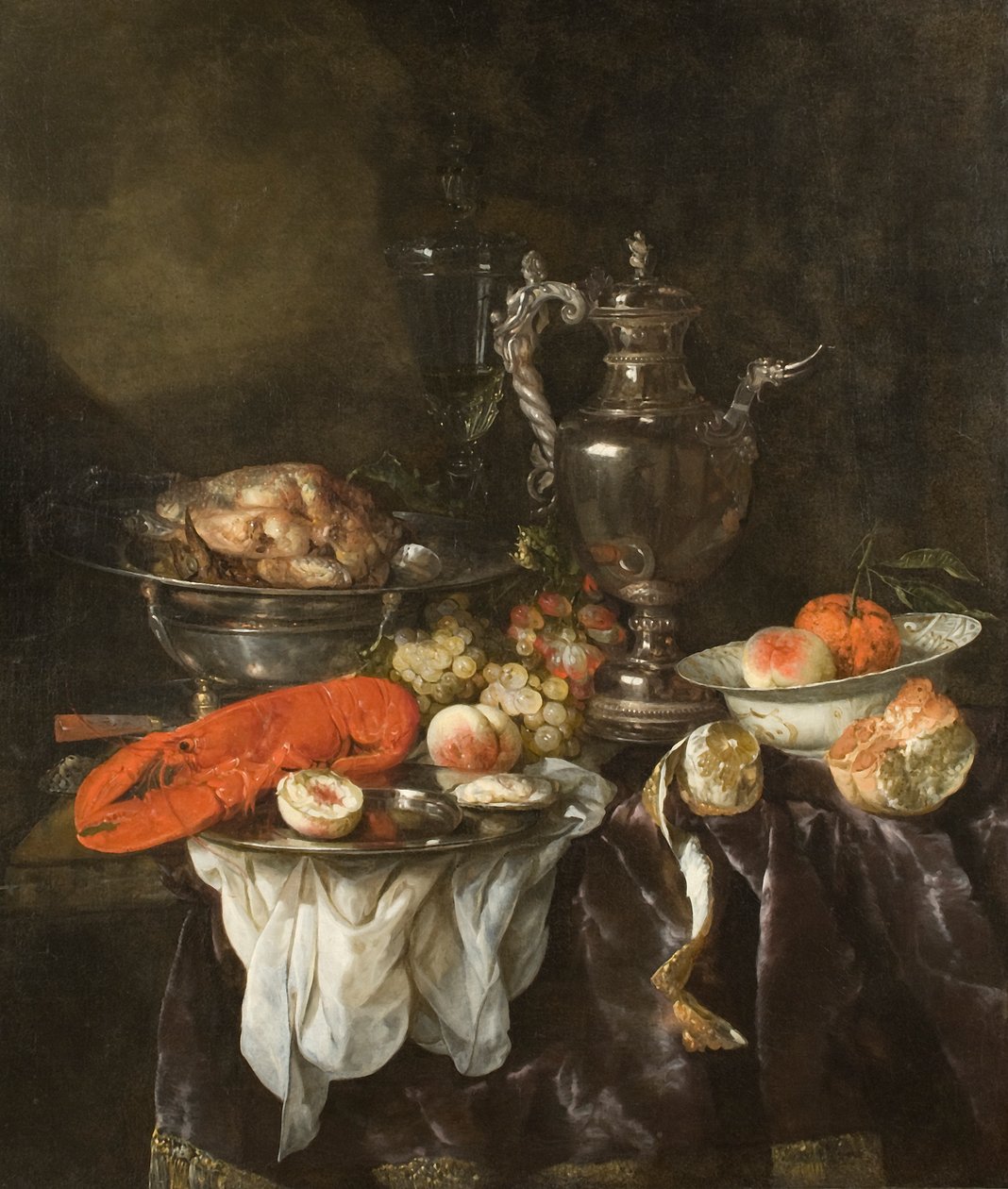 Still Life with a Lobster, Fruit, Silver and China Ware by Abraham Hendricksz van Beyeren