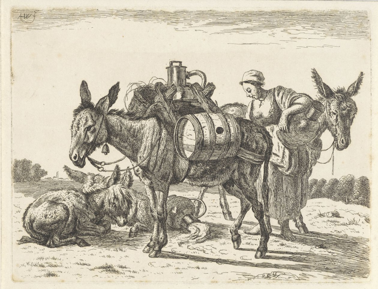 Pack Donkeys by Abraham Hendrik Winter