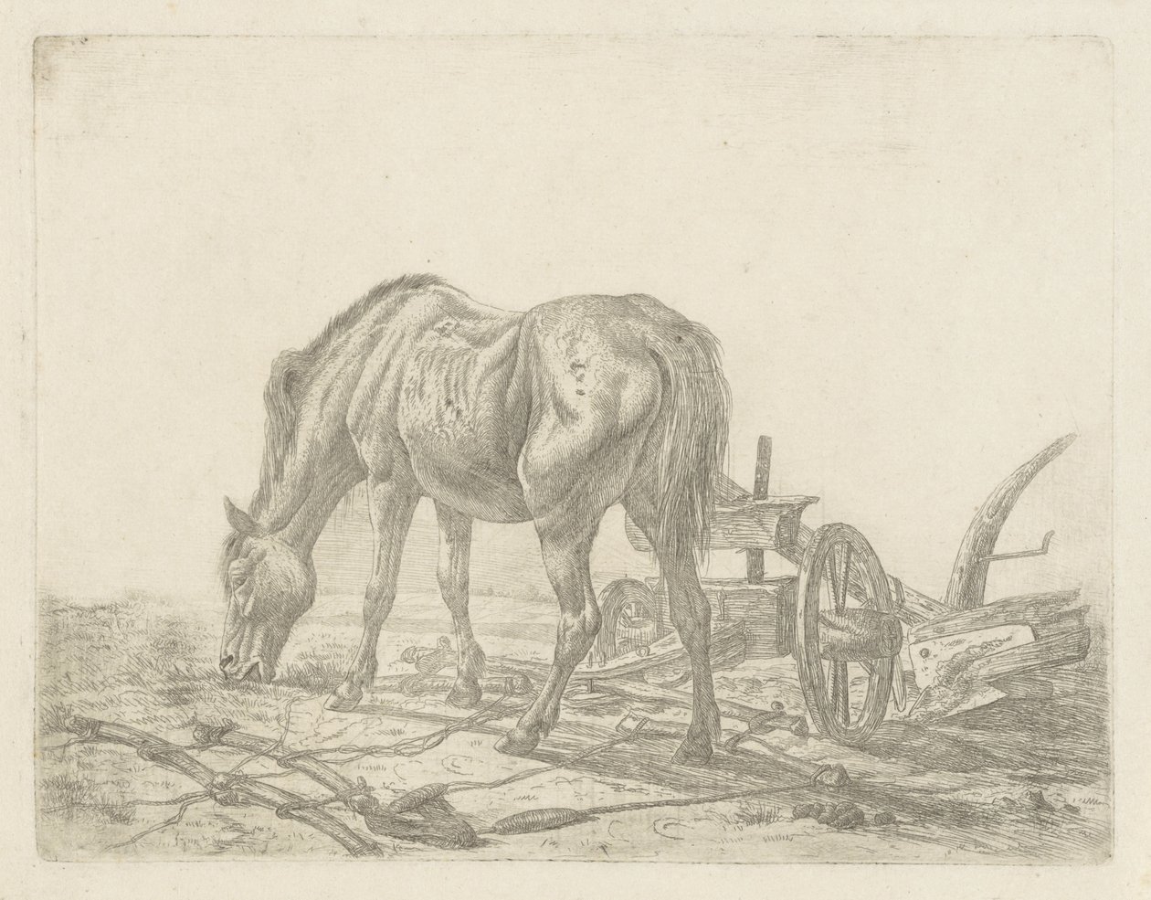 Unhitched Horse by a Plow by Abraham Hendrik Winter