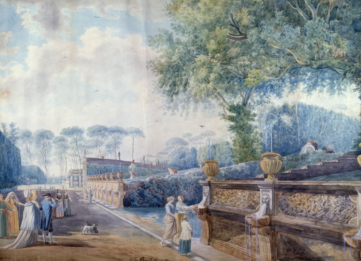 The Gardens of the Palazzo Doria Pamphili, Rome by Abraham L. Rudolph (attr. to) Ducros
