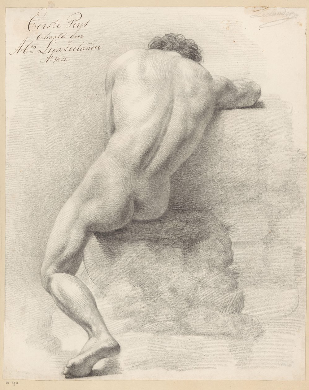 Seated Male Nude, Seen from the Back (1st Prize 1820) by Abraham Lion Zeelander