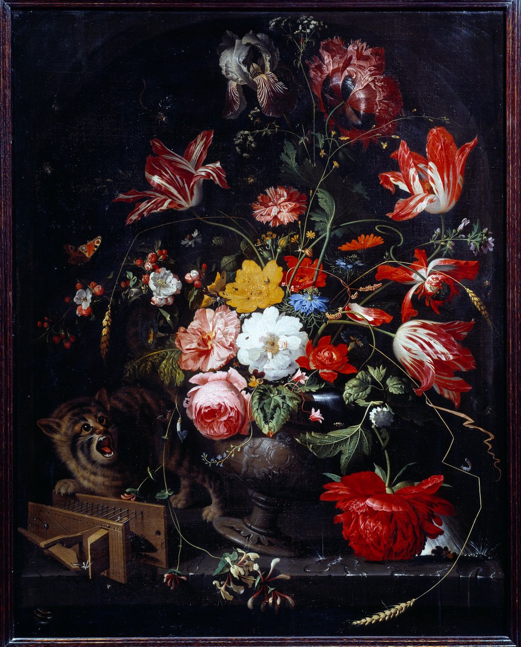 Cat Knocking Down a Flower Vase by Abraham Mignon