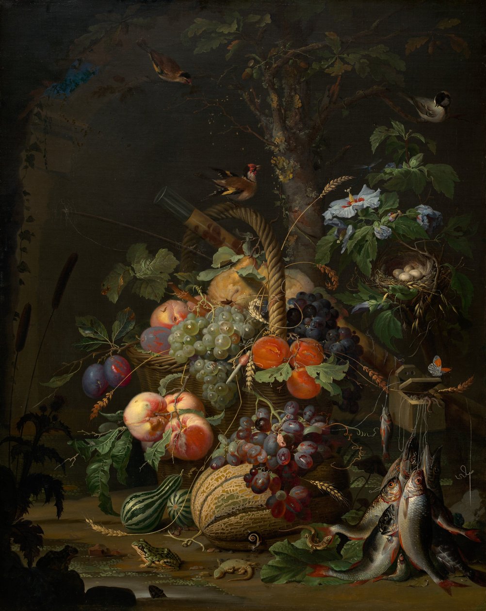 Still Life with Fruit, Fish, and a Nest by Abraham Mignon
