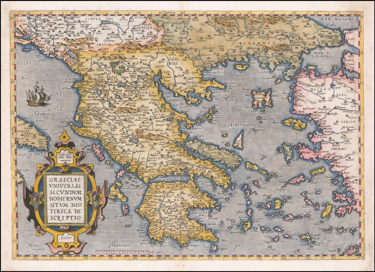 1584 Map of Greece and the Aegean Sea by Abraham Ortelius