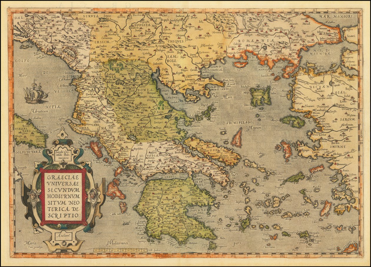 1584 Map of Greece by Abraham Ortelius