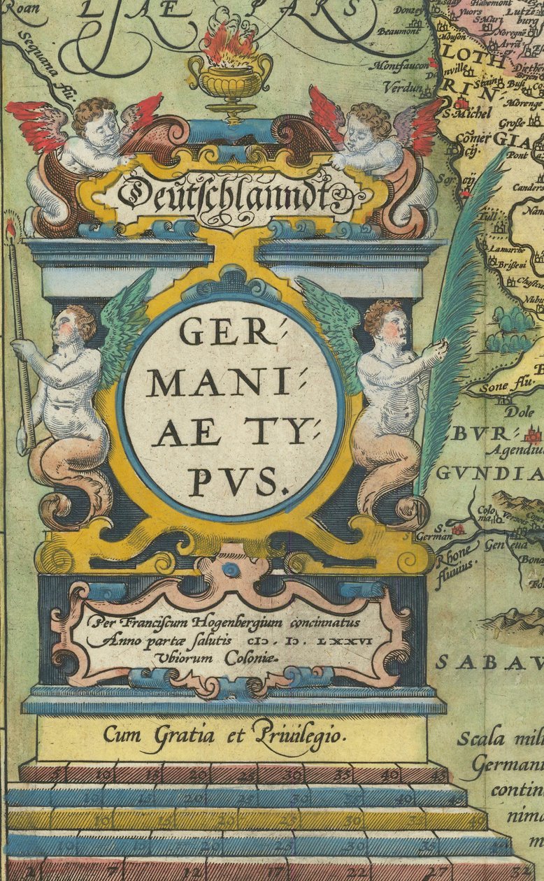 1608 Cartouche with Integrated Scales by Abraham Ortelius