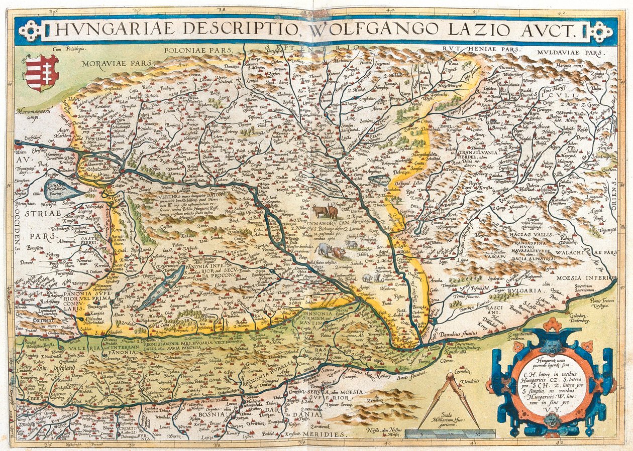 Austria, Slovenia, Bosnia and Herzegovina, Serbia, Romania, Czech Republic, Slovakia, Hungary, west Ukraine by Abraham Ortelius