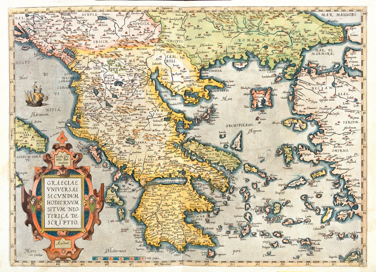 Croatia, south Bosnia and Herzegovina, south Serbia, south Bulgaria, Montenegro, Albania, Macedonia, Greece, West Turkey by Abraham Ortelius
