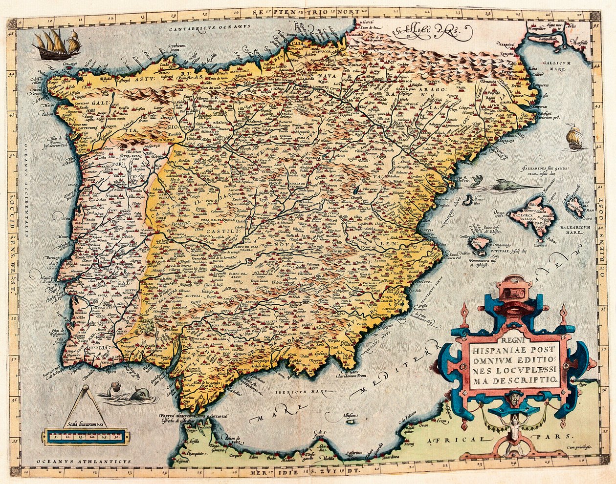 Description of Spain. Geography Map from Theatrum Orbis Terrarum by Abraham Ortelius by Abraham Ortelius