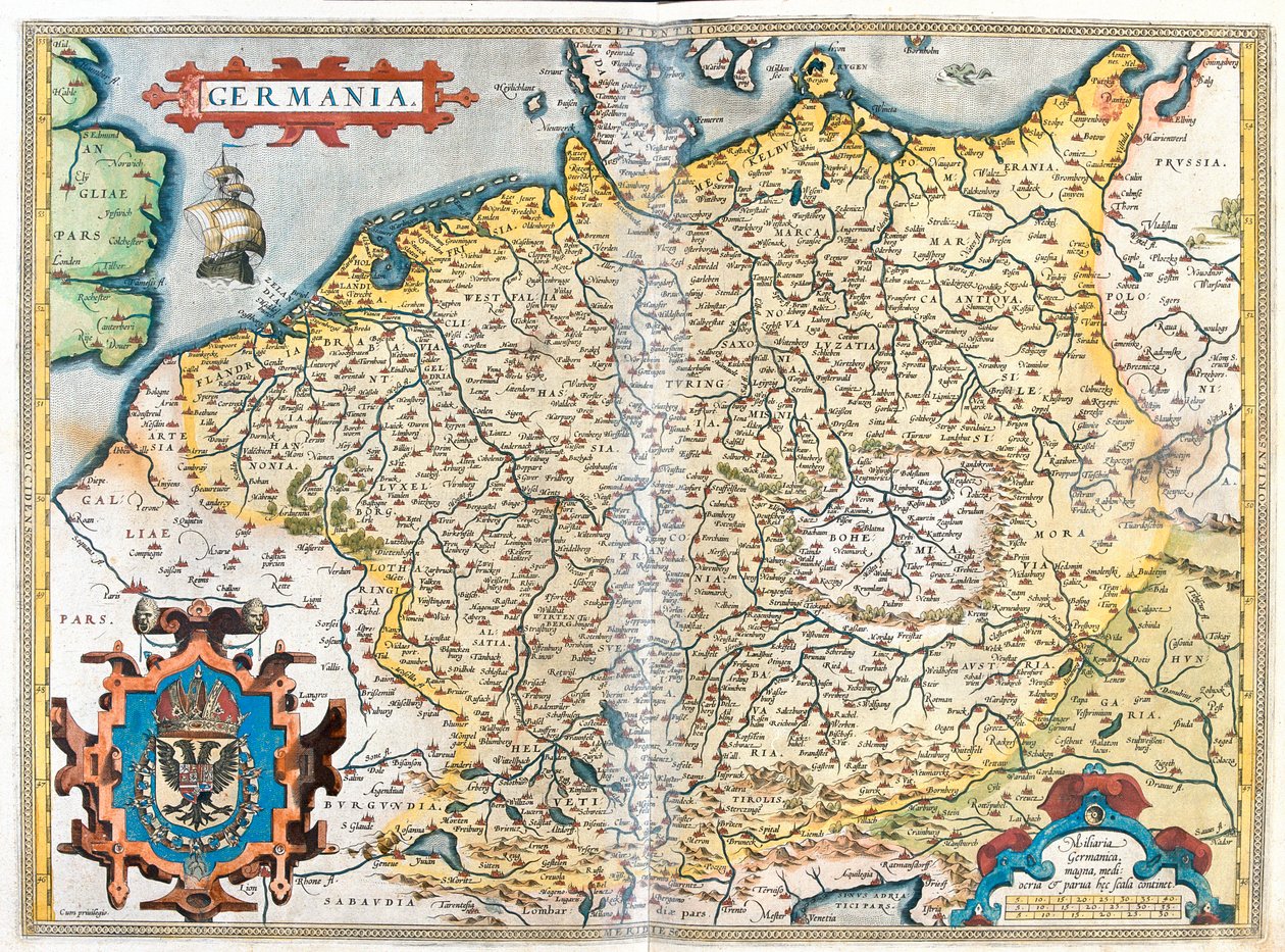 France, Belgium, Netherlands, Luxembourg, Germany, Poland by Abraham Ortelius