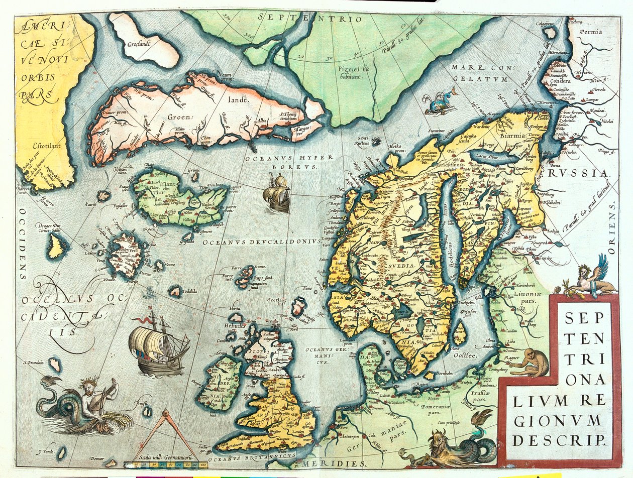Ireland, Great Britain, Iceland, Norway, Sweden, Finland, Greenland by Abraham Ortelius