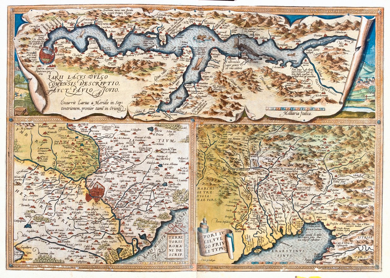 Lake Como, Rome, Gulf of Trieste by Abraham Ortelius