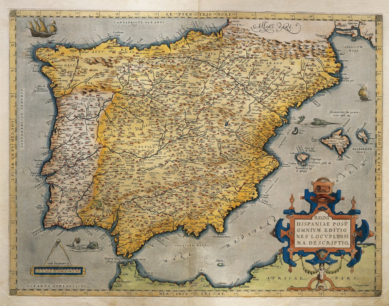 Map of the Iberian Peninsula, from Theatrum Orbis Terrarum by Abraham Ortelius