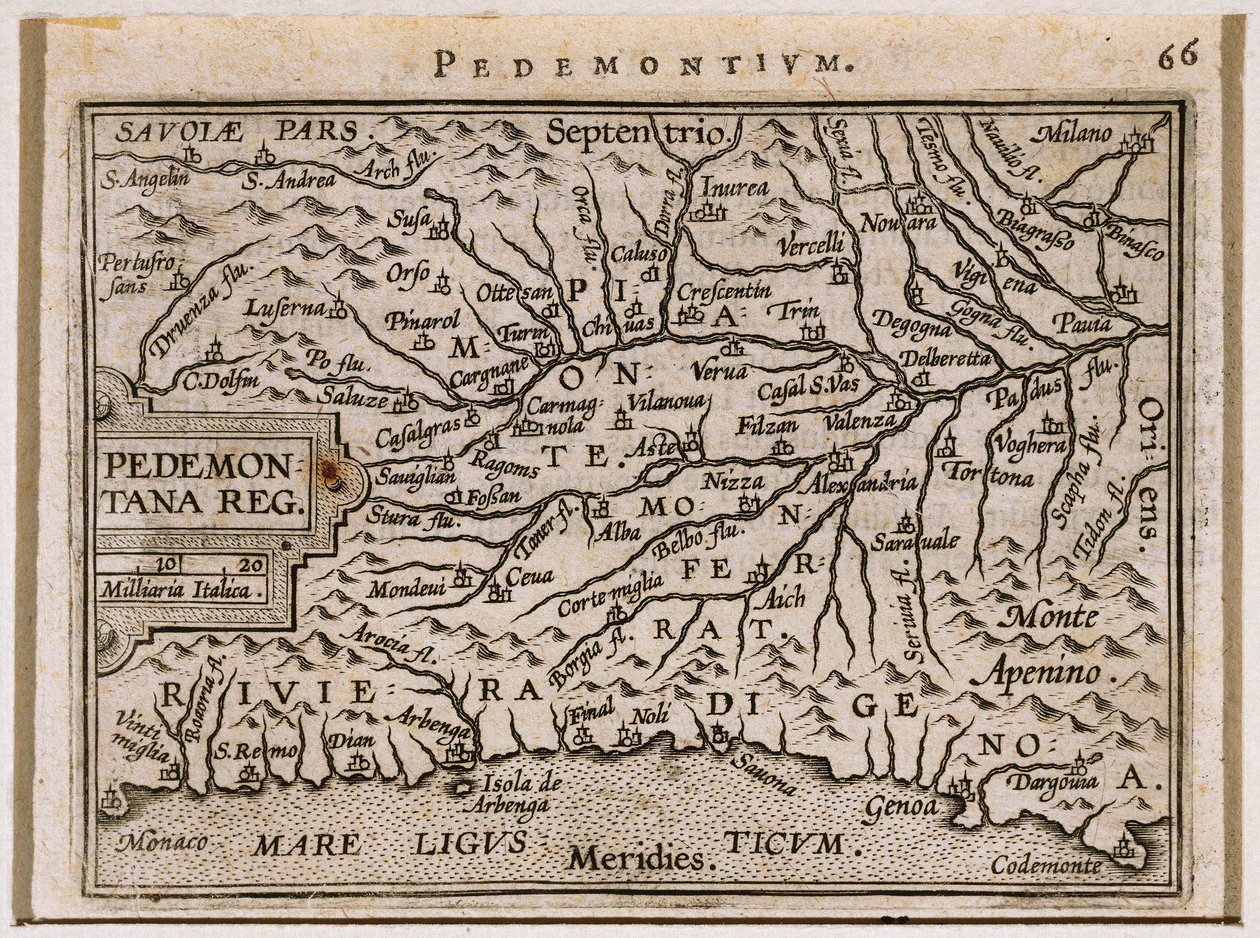 Piedmont and Western Liguria Regions from Theatrum Orbis Terrarum by Abraham Ortelius