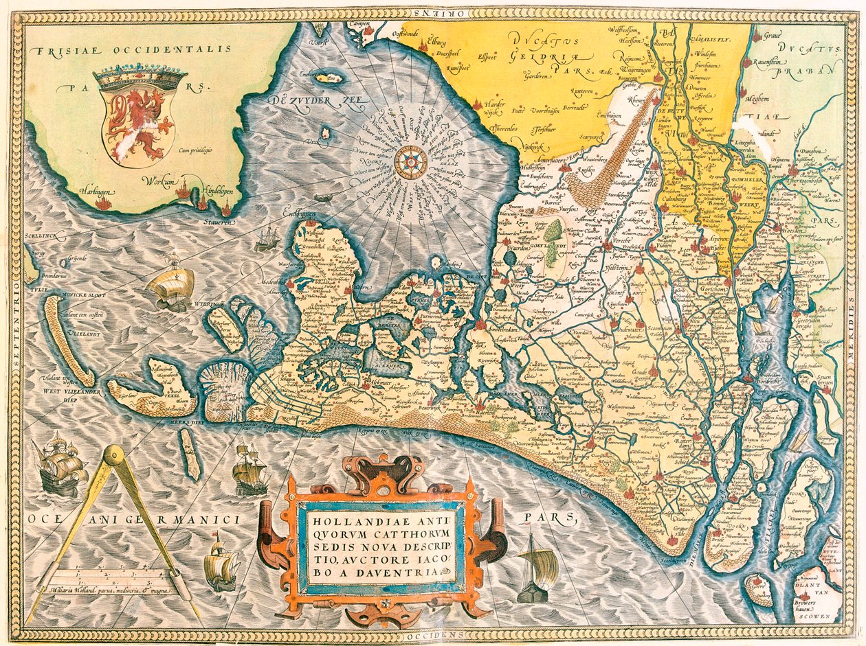 Province: Friesland, North Holland, South Holland, North Brabant, Limburg, Utrecht, Gelderland, Flevoland, Netherlands by Abraham Ortelius