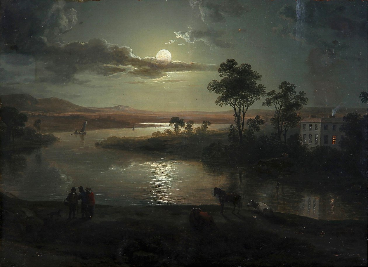 Evening Scene with Full Moon and People by Abraham Pether