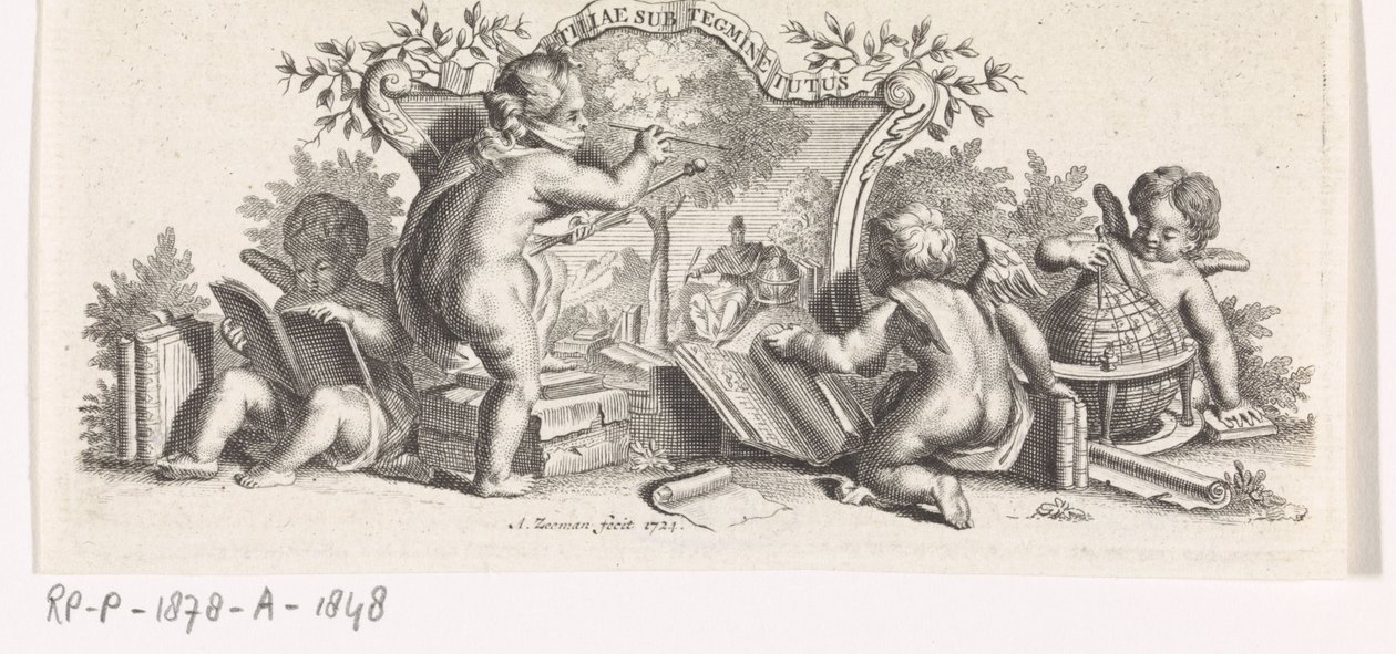 Four Putti Studying and Painting by Abraham Zeeman