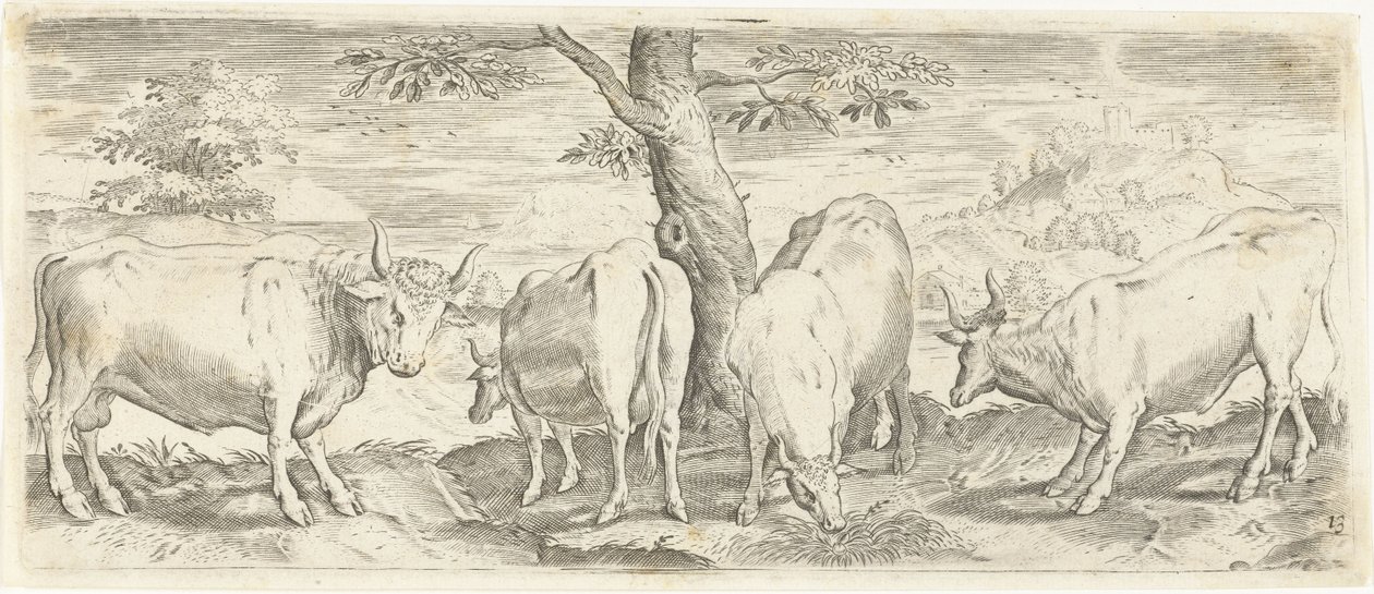 Cows, a Bull and an Ox (series: Animals) by Abraham de Bruyn (possibly)