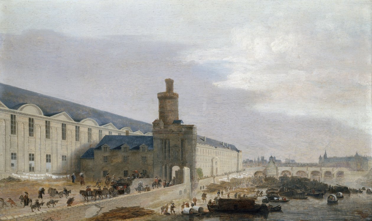 View of Paris with the Grand Gallery of the Louvre, the Tour de Bois and the Pont Neuf by Abraham de Verwer