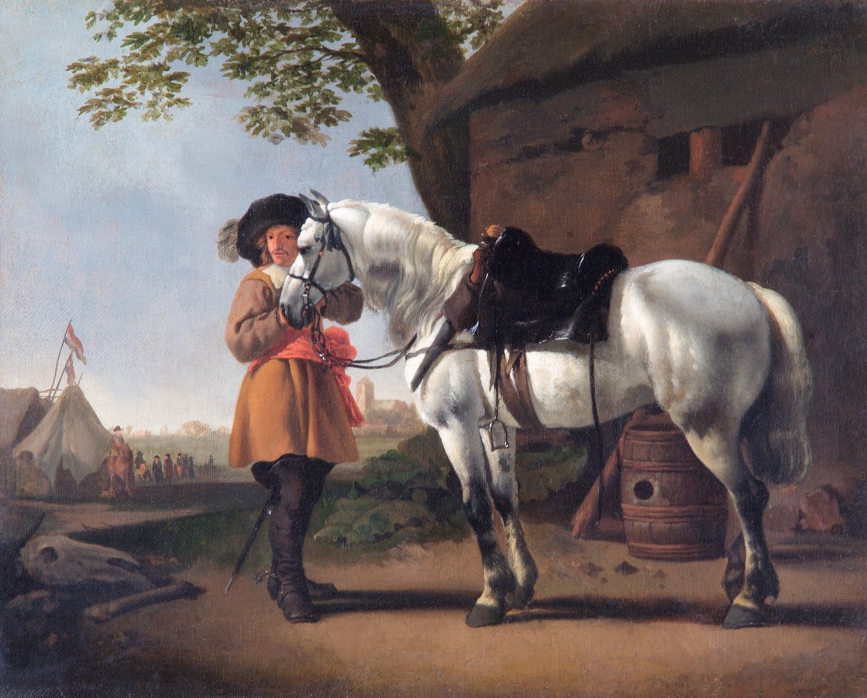 A Cavalier with a Grey Horse by Abraham van Calraet