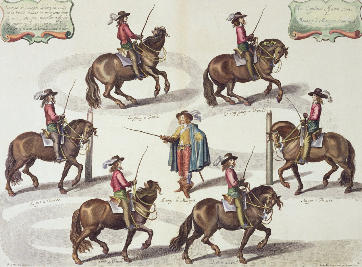The Marquis of Newcastle Giving Captain Mazin a Riding Lesson, plate 15 from The Method and New Invention of Dressing Horses by William Cavendish, engraved by Lucas Vo by Abraham van Diepenbeeck