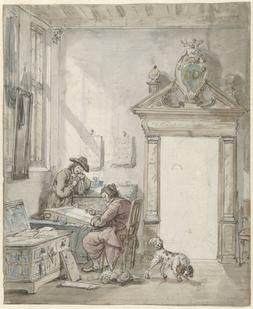 Interior Scene with Writing Man at a Desk by Abraham van Strij (I)