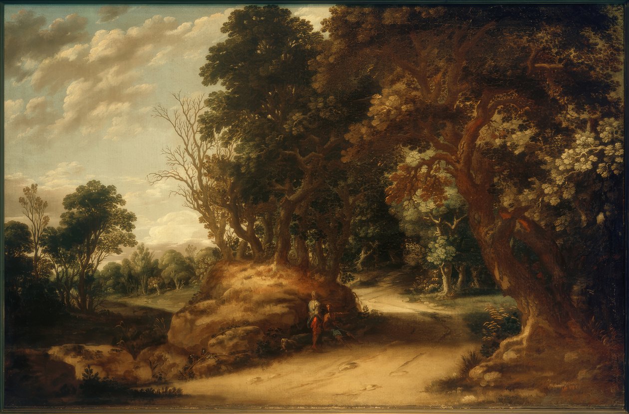 Wooded Landscape with Resting Wanderers by Abraham van den Rande