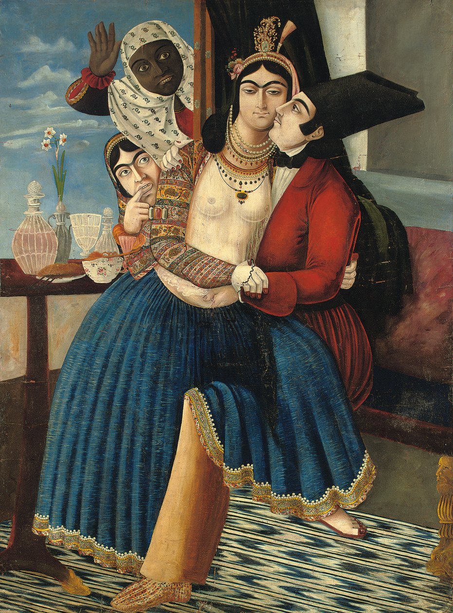 An amorous couple, late 19th century by Abul Hassan Ghaffari