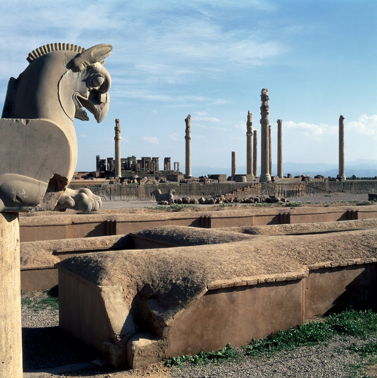 View of the North Portico of the Apadana with the Tachara in the Background, from the Sapahan Spoy (Soldier Road) Entrance by Achaemenid