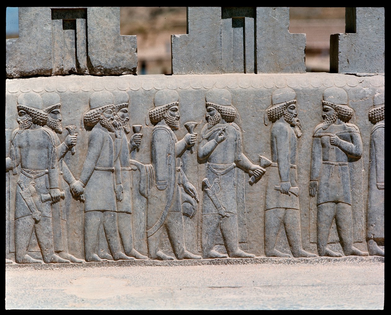View of the reliefs of northern stairs by Achaemenid