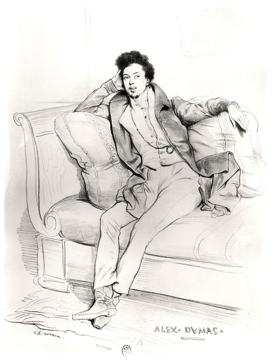Alexandre Dumas Pere Engraved by Charles Etienne Pierre Motte by Achille Devéria